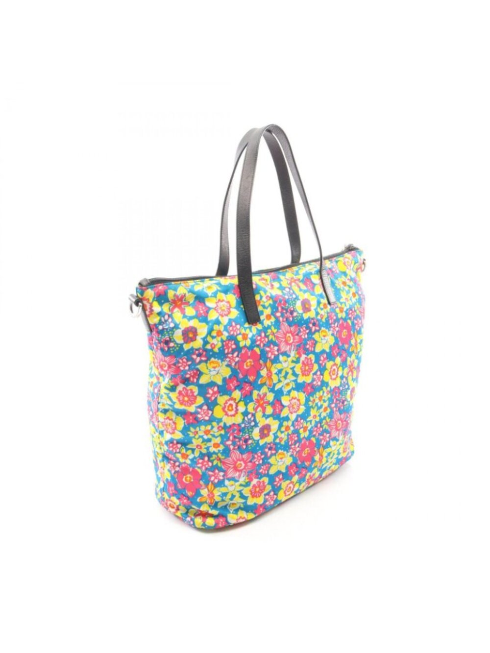 Prada Tote Tessutat Floral 2-Way Multi Nylon Saffiano Leather Triangle Logo - Picture 2 of 10